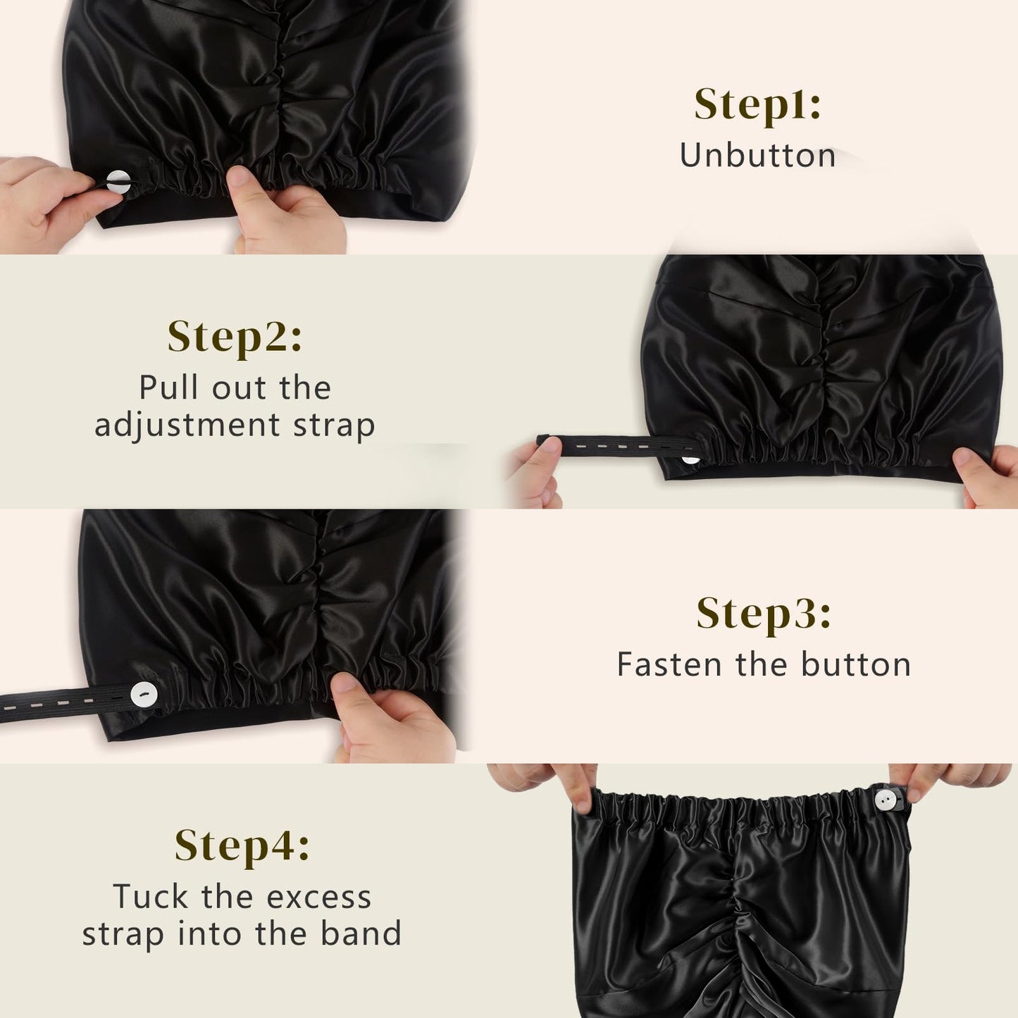 ZIMASILK 22 Momme Adjustable 100% Pure Mulberry Silk Bonnet for Sleeping Women, Double-Layered Silk Hair Bonnet for Anti-Frizz & Hair Protection – Reduces Slipping (1Pc, Black)