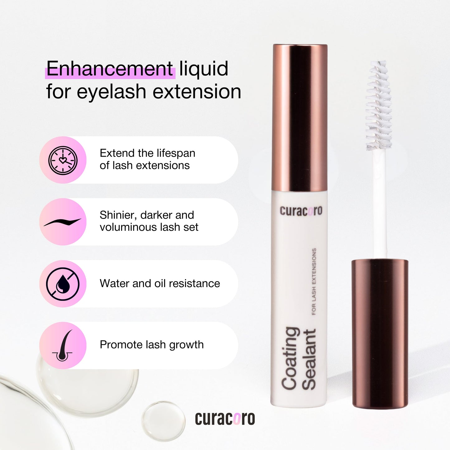 Curacoro 10ML Eyelash Coating Sealant - Professional Protective Topcoat for Long-Lasting Eyelash Extensions, Water-Resistance & Better Retention, Strong, Soft & Silky Lash Extensions