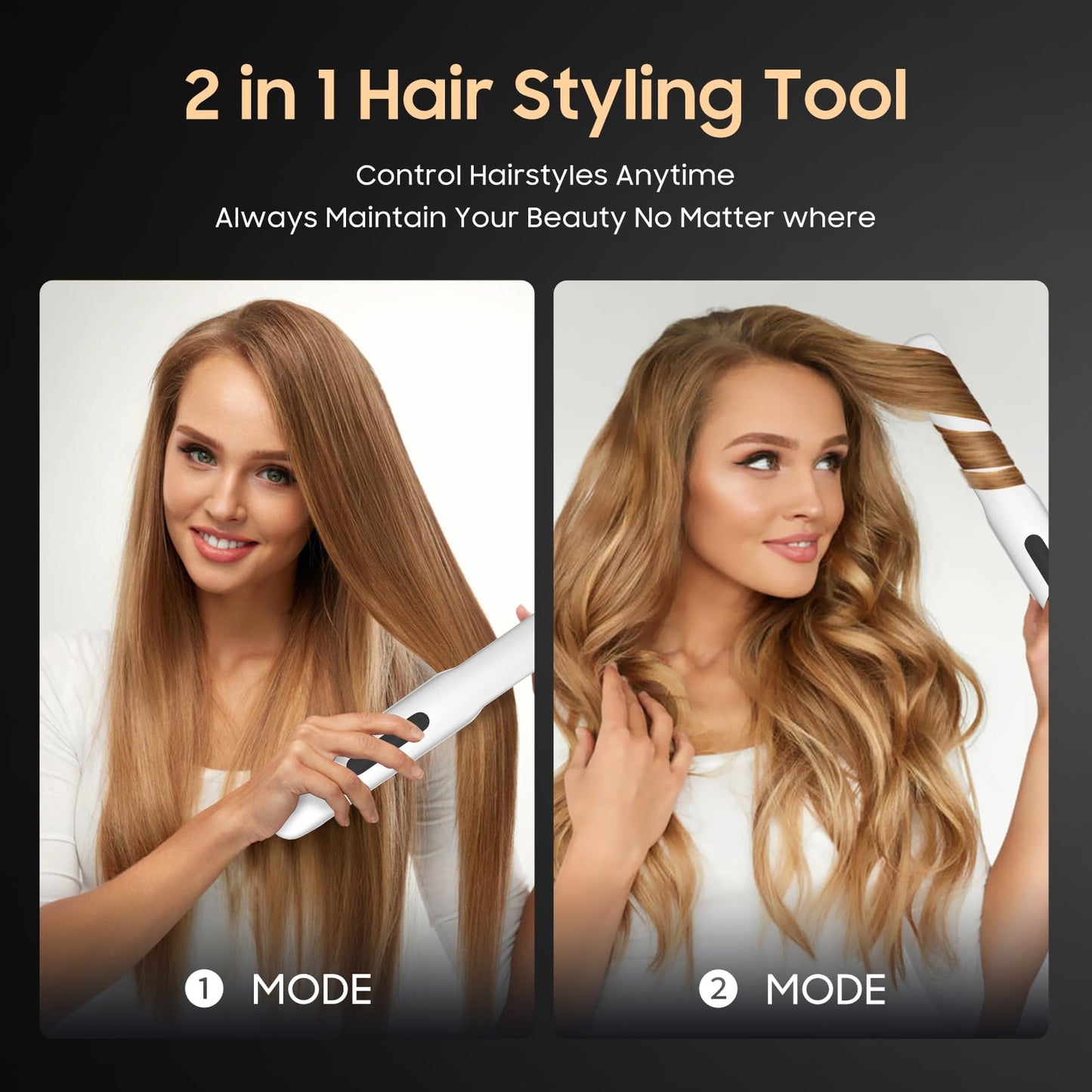Cordless Hair Straightener and Curler, 2 in 1 Portable Mini Flat Iron & Curling Iron, Fast Heating & Titanium Plate Straightener with 4 Adjustable Temp,Travel Size Preferred Gifts (Orange-White)