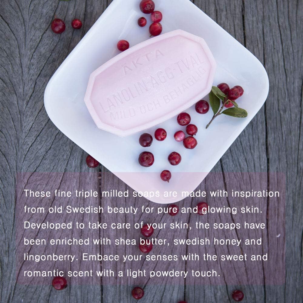 Shea Butter Soap with Honey & Lingonberry - 4 Bars + 2 Disposable Shower Sponges