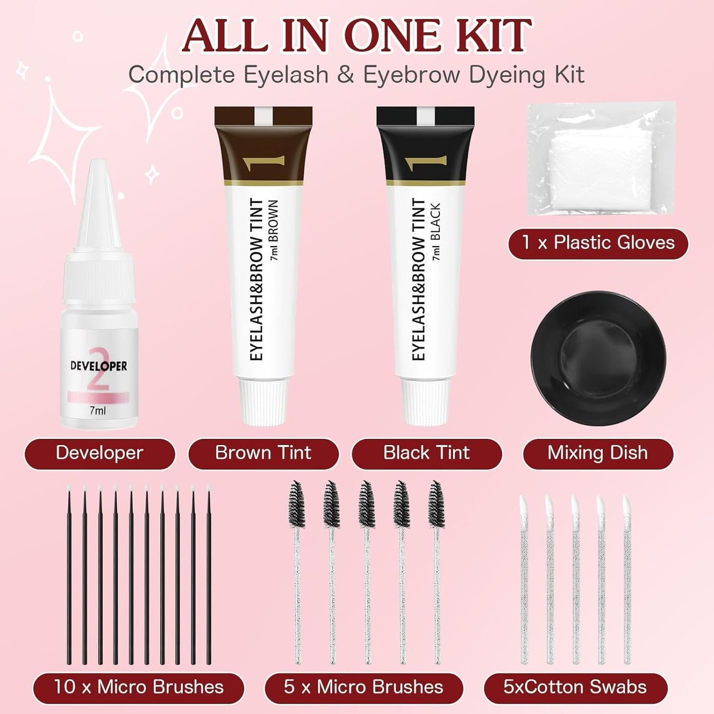 Eyelash & Eyebrow Color Kit,2 in 1 Professional Lash & Brow Color Kit Lash Color Kit with Brush Long Last Effect Up to 6 weeks,Natural,Safe & Easy Natural Brows Color DIY at Home (Black and Brown)