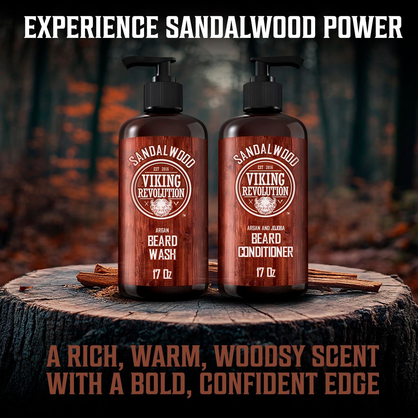 Viking Revolution Beard Wash & Beard Conditioner Set with Argan & Jojoba Oils - Softens and Strengthens - Natural Sandalwood Scent - Beard Shampoo with Beard Oil (17 oz)