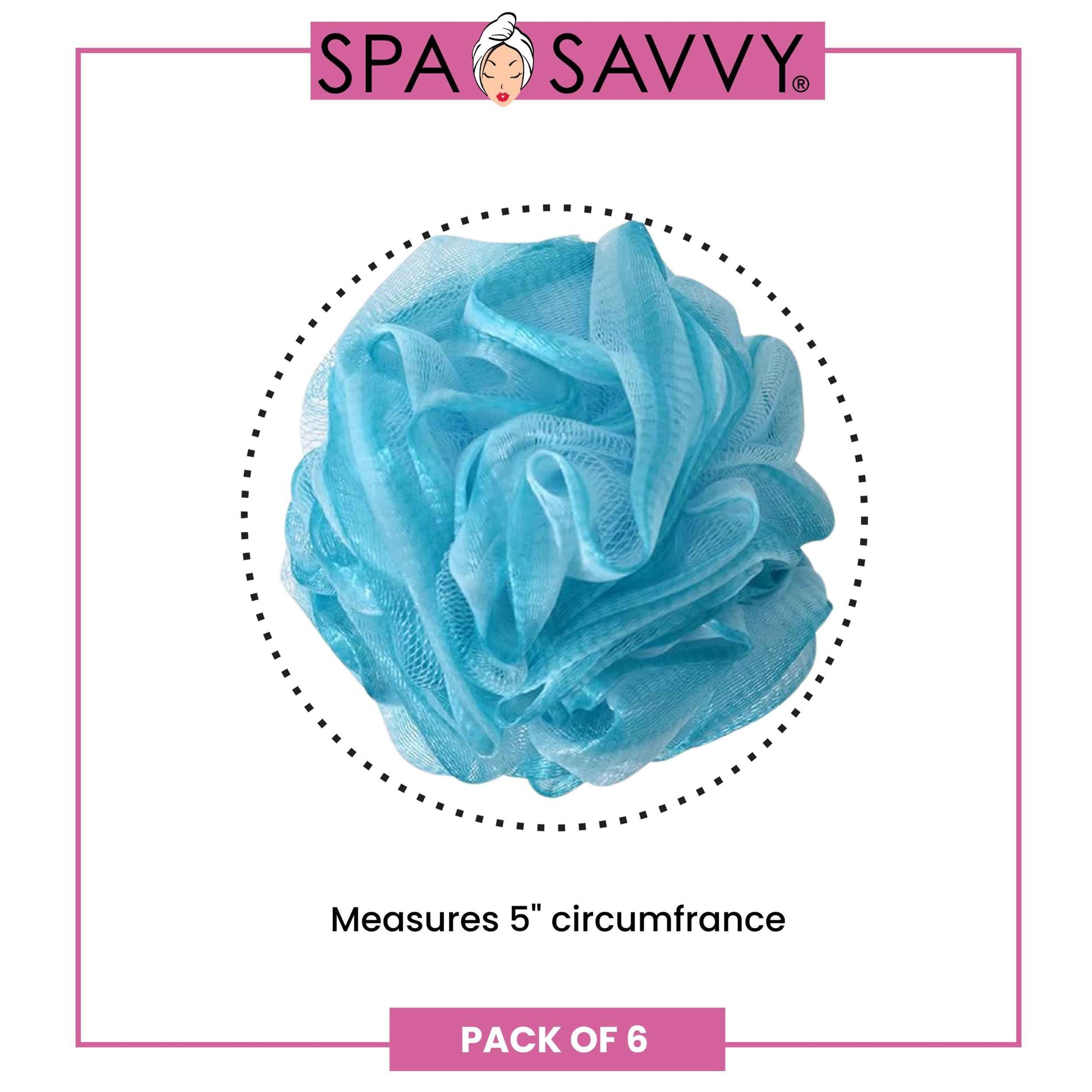 Spa Savvy Bath Loofah Set, 6 Pack Shower Pouf Body Sponges with Suction Cups, Exfoliating Bath Accessories for Men and Women, Multicolor