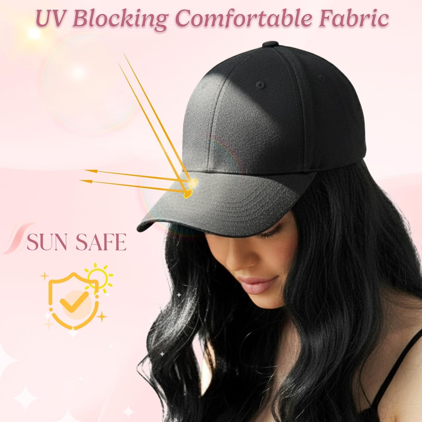 SEGOHAIR Hat Wig for Women Baseball Cap with Hair Extensions 6 Inch Synthetic Straight Hair Adjustable Wig Hat with Attached Hair for Daily Wear,（10, Light Brown）