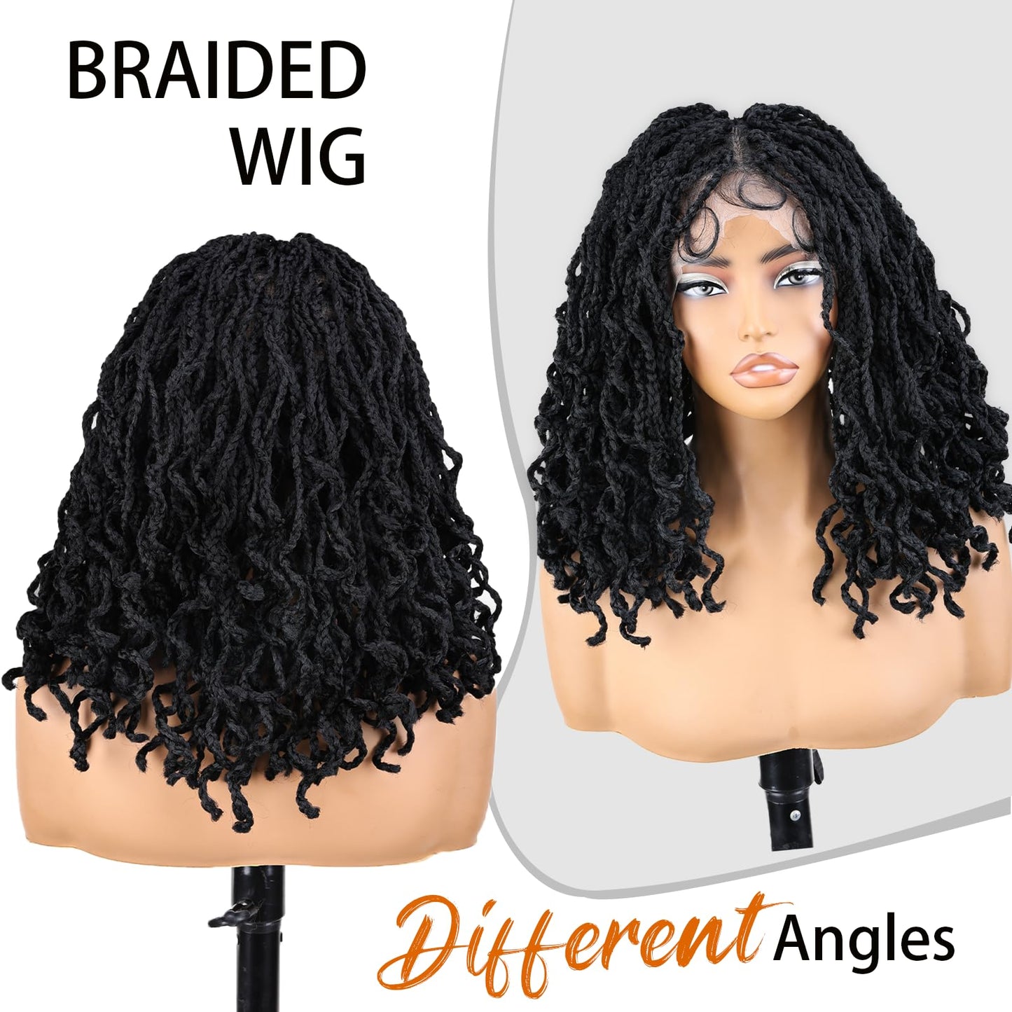 YOKABOOM Black Full Lace Box Braid Wig with Babyhair Natural Hairline 14 Inch Natural Wavy Box Braid Style Lace Braided Wig with Square Design for Black Women 1B