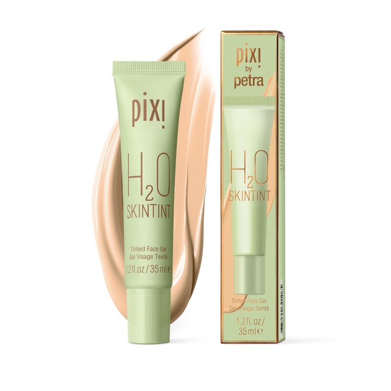 Pixi H2O SkinTint | Tinted Face Gel Moisturizer | Lightweight Hydrating Coverage with Hyaluronic Acid | Evens Skin Tone & Reduces Redness | Oil-Free Dewy Finish | Nude | 1.2 fl oz