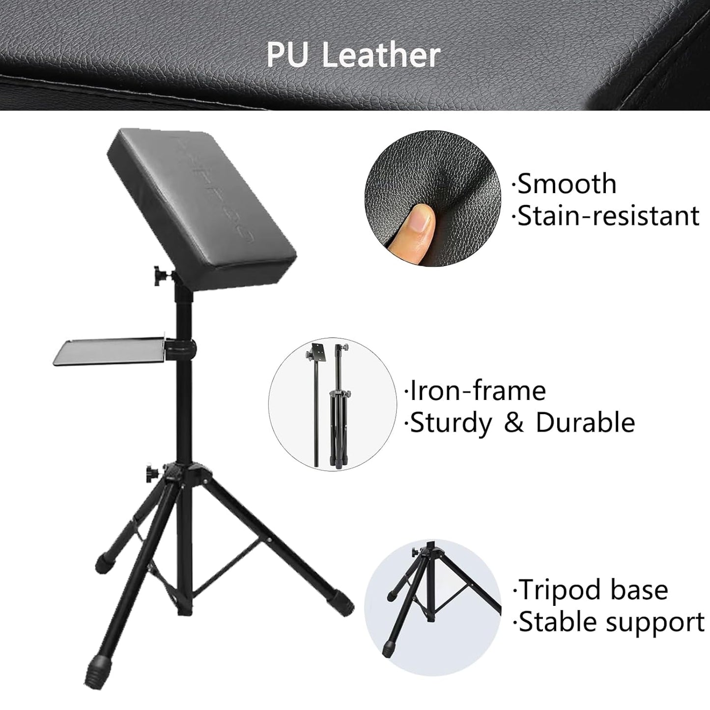 Tattoo Arm Rest Stand with Tray - Adjustable Height, Sponge Pad, Tripod Base