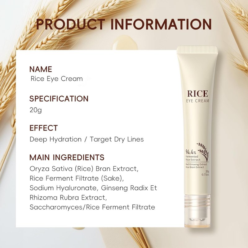 Rice Eye Cream - Moisturizing Eye Roller with Ginseng Extract | Reduces Fine Lines & Dark Circles