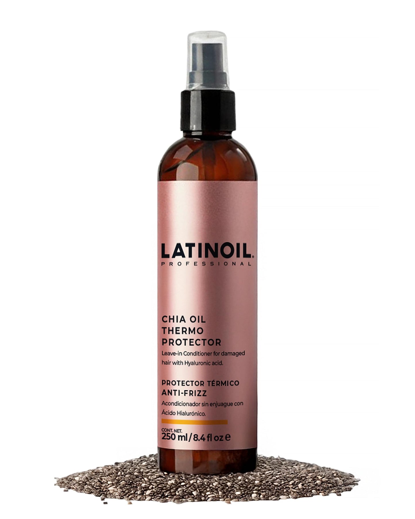Latinoil - Chia Hair Heat Protectant Spray, Oil for Hair Frizz, Hair Oil Treatment, Leave in Conditioner for Dry Damaged Hair with Chia Seed Oil, Amino acids & Omegas, 250 ml