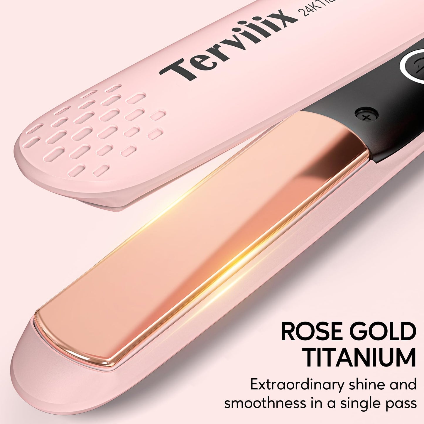 Terviiix Titanium Flat Iron Hair Straightener and Curler 2 in 1, ARC Non-Snagging Straightening Iron for One Swipe, 15s Ultra Fast Heating, 100-240V Dual Voltage, Auto Off, 1 inch Pink