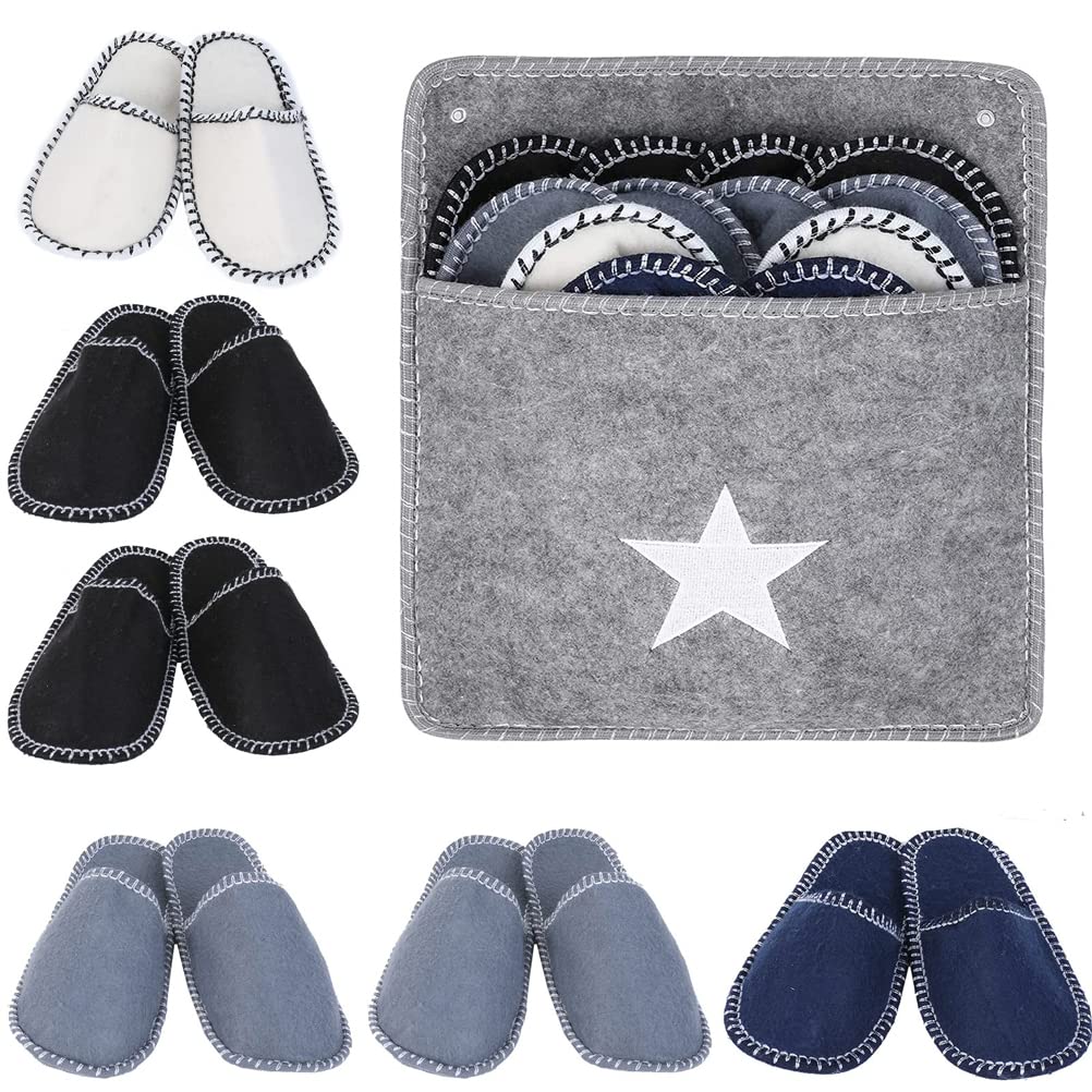 Disposable Slippers, 6 Pairs Fleece Felt Slippers Guest Slippers Portable Washable Disposable Non Slip Home Slippers for Family Spa Guests Hotels Travel(6 Pairs)