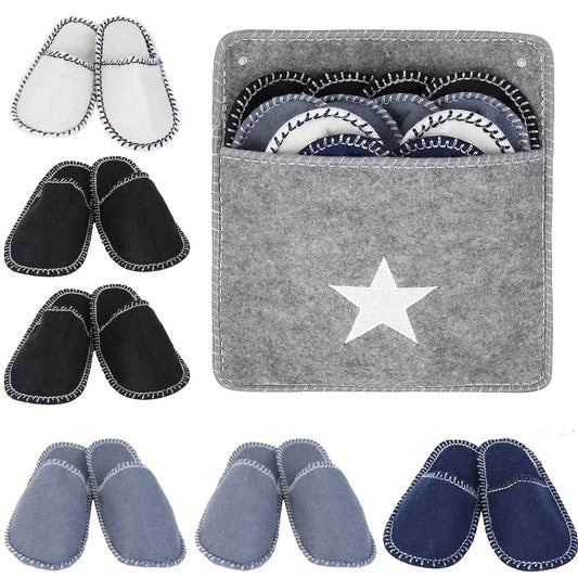 Disposable Slippers, 6 Pairs Fleece Felt Slippers Guest Slippers Portable Washable Disposable Non Slip Home Slippers for Family Spa Guests Hotels Travel(6 Pairs)