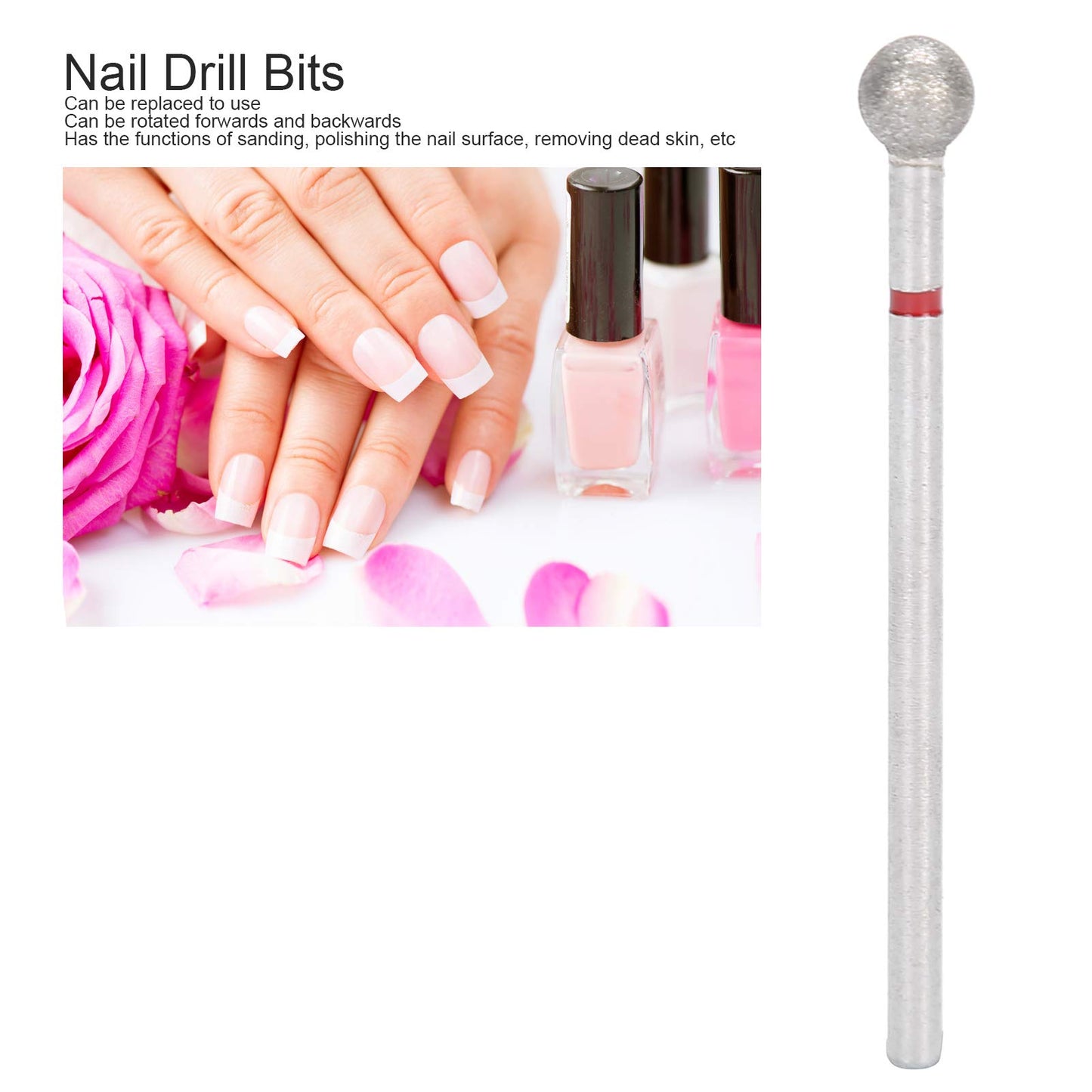 Practical Nail Drill Bits, 50Pcs Nail Polishing Grind Head Replacement Accessory Manicure Tool For Acrylic Gel Nails Cuticle Clean Pedicure (F-5.0mm)