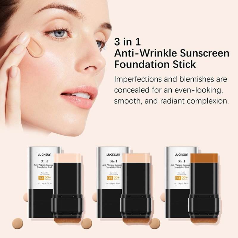 3-in-1 Hydrating Foundation Stick - Anti-Wrinkle Concealer & Multi-Use Cream | Natural Matte Finish for All Skin Types (Dark)