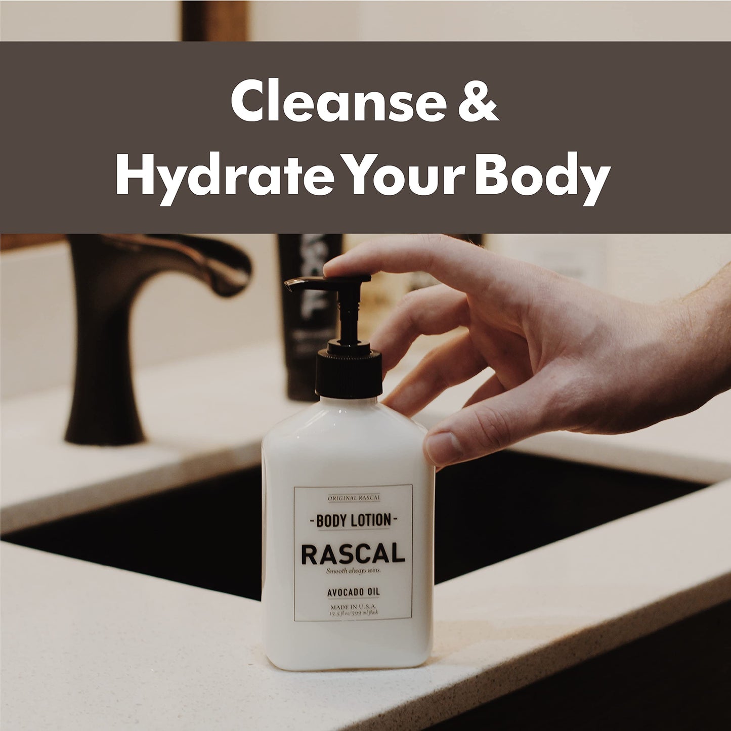 Rascal Body Lotion for Men - Avocado Oil & Jojoba Oil 13.3 Ounce