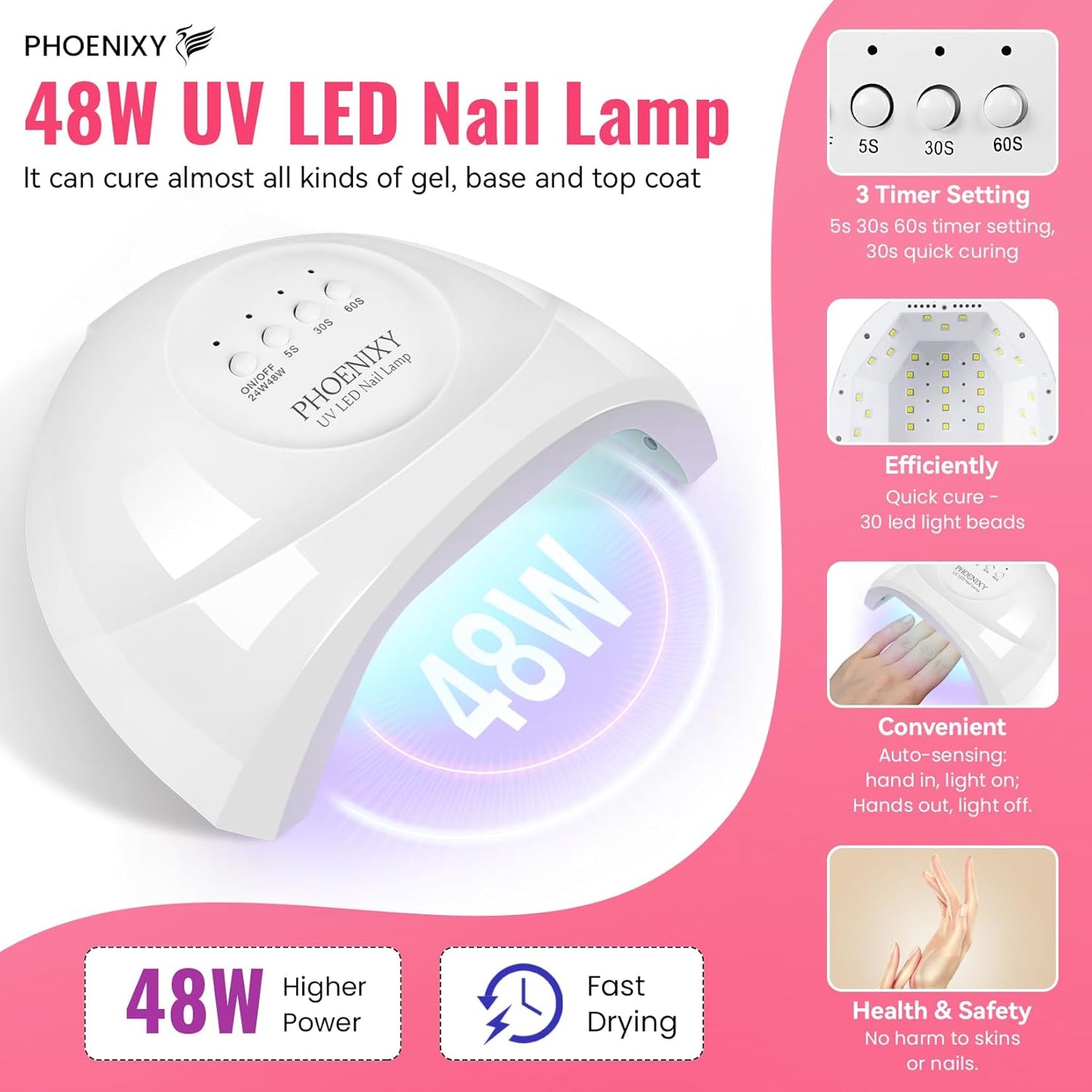 **PHOENIXY Gel Nail Polish Kit - 53 Pcs with UV Light & Nail Drill | 35 Colors, Glossy & Matte Finishes for DIY Home Manicure**