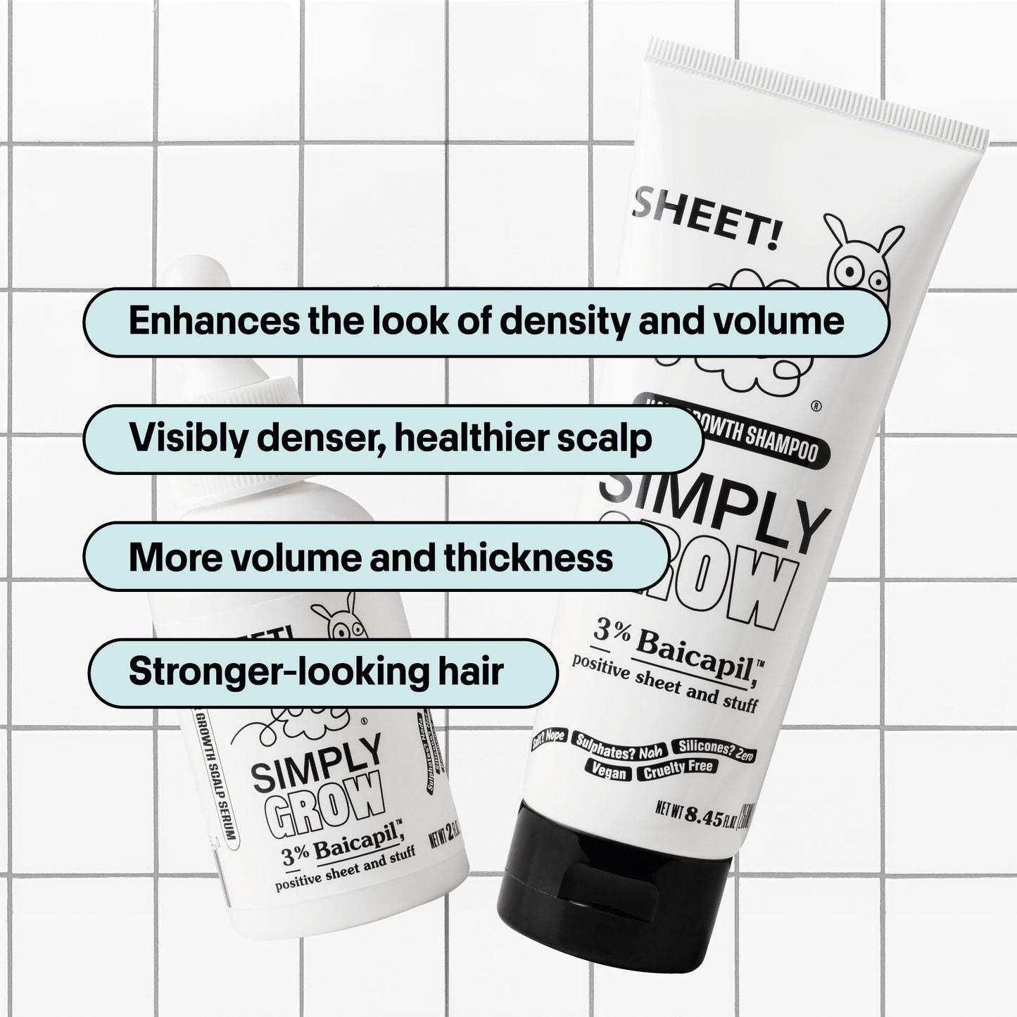 Sheet - Hair Growth Treatment Shampoo & Serum Kit - 8.45 fl oz shampoo + 2 fl oz tonic - 3% Baicapil complex - Water-based sulfate-free formula for fuller-looking hair