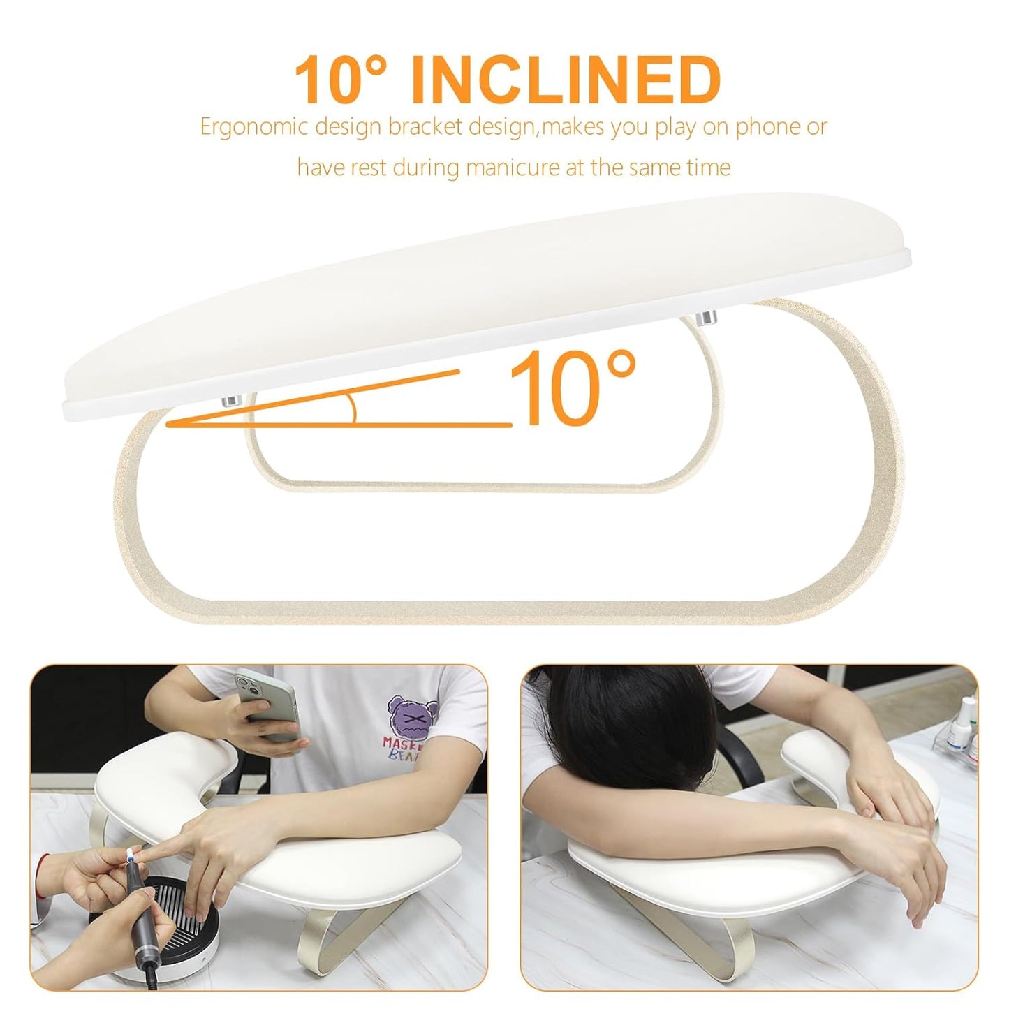 U-Shaped Manicure Arm Rest Stand - Cleanable Leather Nail Hand Rest Pillow for Acrylic Nails | White