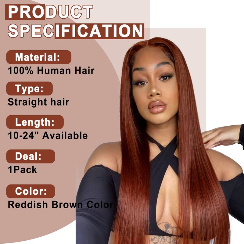 ijoy Reddish Brown 4x4 Lace Closure 8 Inch Straight Breathable Lace Closure Human Hair for Woman 100% Brazilian Virgin Straight Human Hair Closure Pre Plucked with Baby Hair