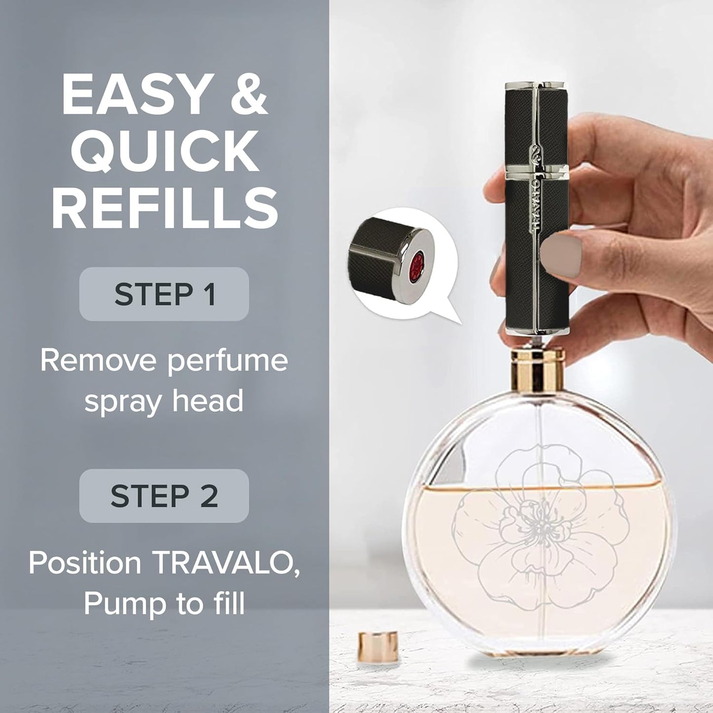 Travalo Milano Perfume Atomizer | Leak-Proof & TSA Approved Mini Sprayer - Reusable Black Vegan Leather with Polished Metal