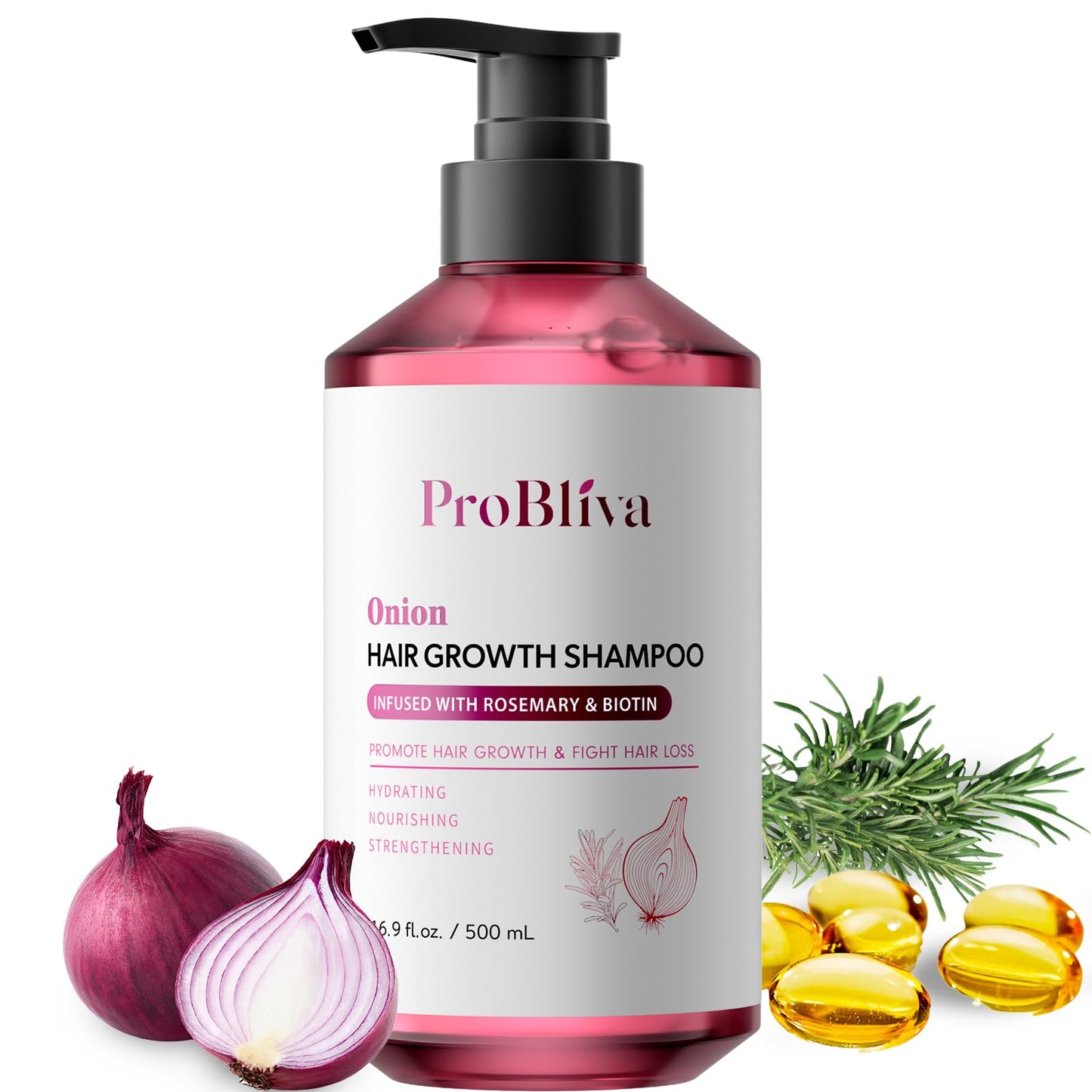ProBliva Onion Shampoo for Hair Growth: Onion Hydrosol Shampoo with Biotin and Rosemary for Hair Loss and Thinning Hair - Promotes Healthier, Thicker and Stronger Hair for Women and Men