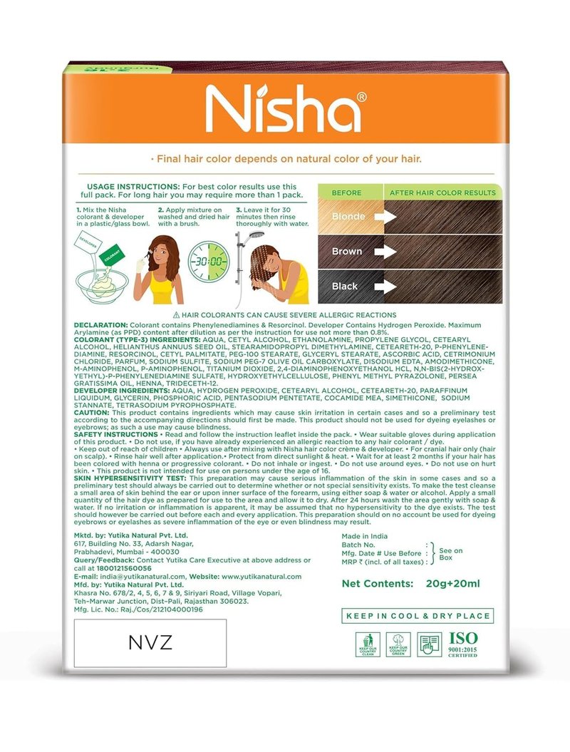 Nisha Creme Permanent Hair Dye, 100% Gray Hair Coverage, Rich & Bright Long Lasting Blonde Hair Dye Color Kit, Chocolate Blonde, 40gm / 1.41 Ounce