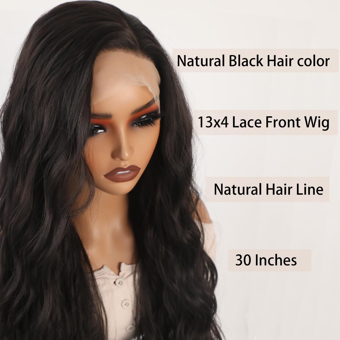 Missyvan Synthetic Lace Front Wig - Glueless Long Wavy Curly Black Hair | 30-Inch Natural Deep Wave