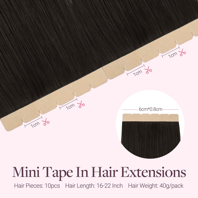 GOO GOO Tape in Hair Extensions, 2 Dark Brown, 16inch 40g 10pcs, Mini Tape Cut to Fit, Skin Weft Seamless Invisible, Remy Human Hair