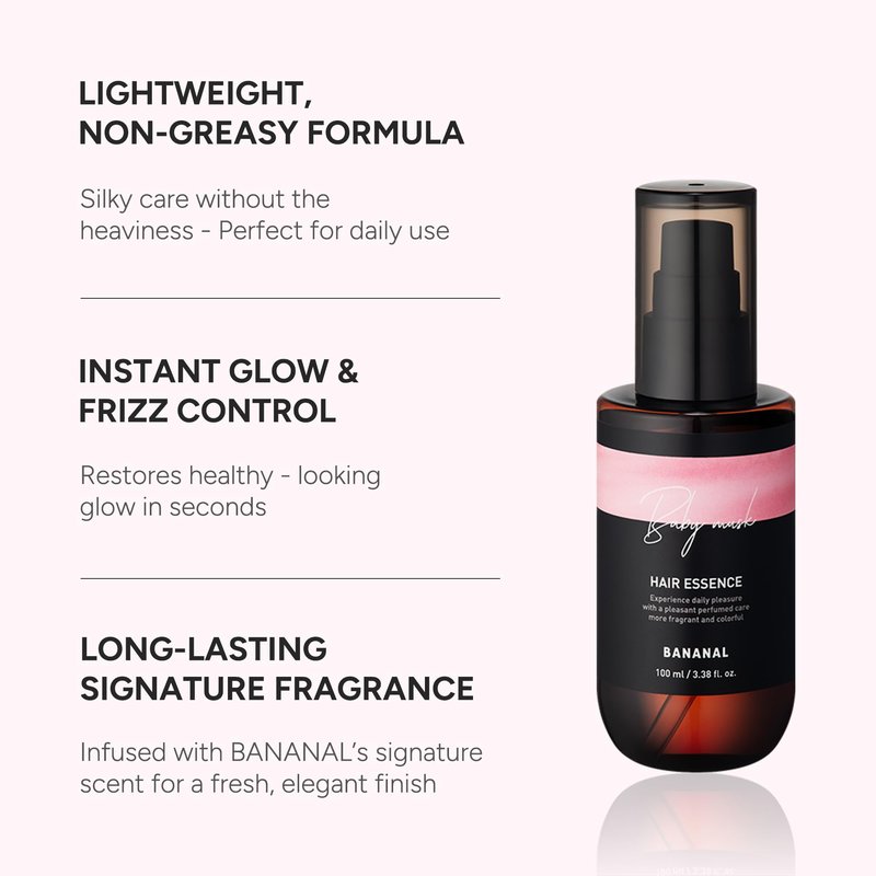 BANANAL 2-in-1 Perfumed Hair Oil & Serum - Korean Hair Care with Moroccan Argan Oil for Dry Damaged Hair, Anti-Frizz Glass Hair Shine, 12 Amino Acids, Paraben-Free, Baby Powdery Musk, 3.38 fl oz