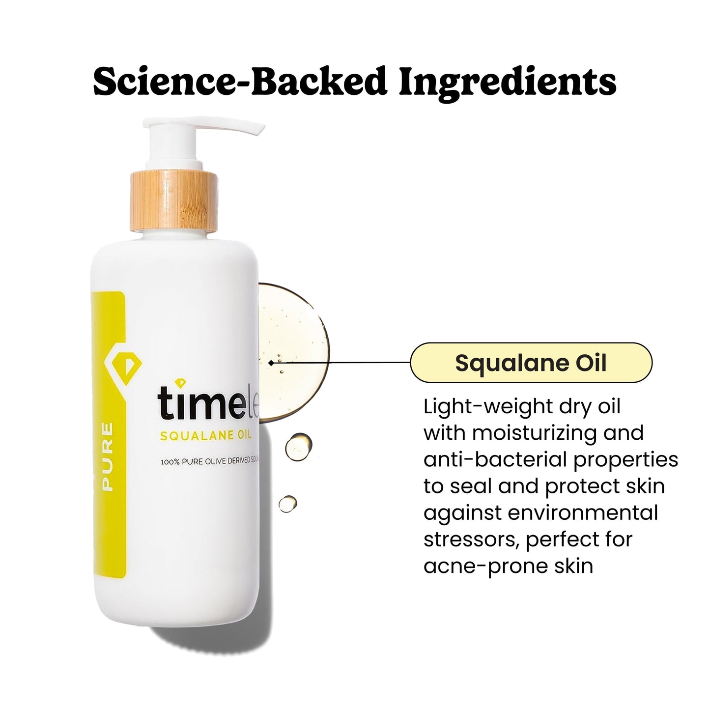 Timeless Skin Care Squalane Oil 100% Pure - Plant-Based Face Oil - Fragrance-Free - For Dry Skin - Moisturizing - 8 oz