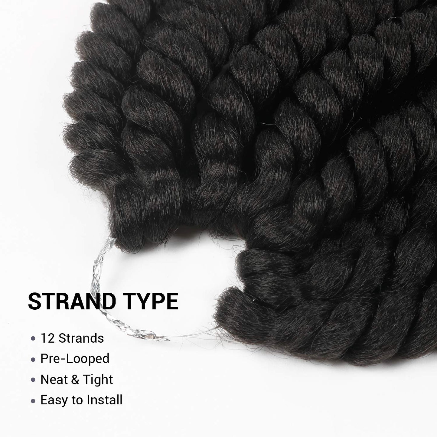 AU-THEN-TIC Jumbo Senegalese Twist Crochet Hair, 24 Inch, 6 Pack, Synthetic Extensions for Havana and Mambo Twist Styles, (1B, Off Black)