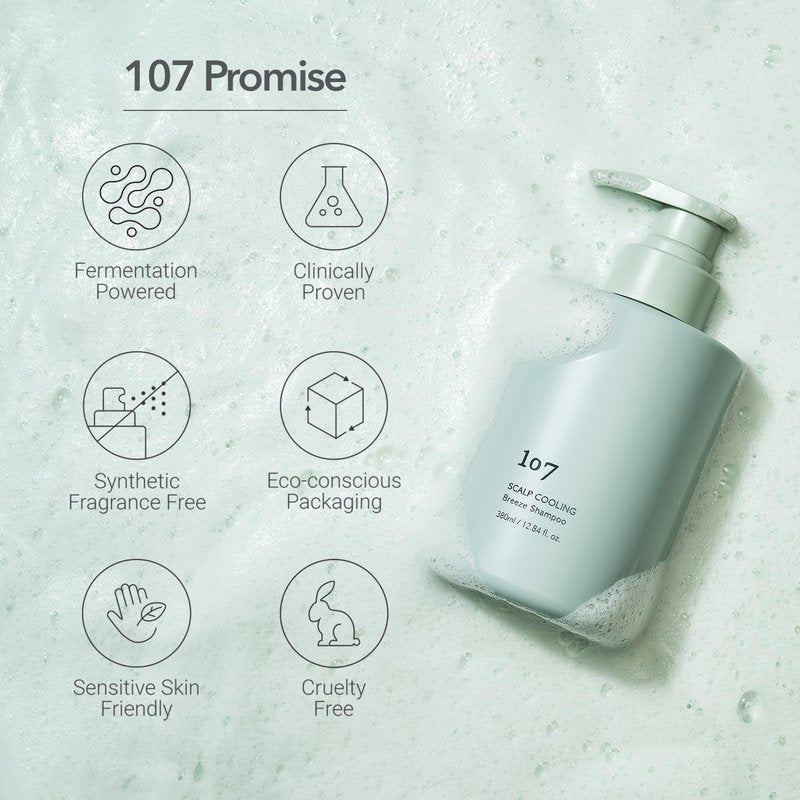 107 SCALP COOLING Breeze Shampoo - Soothing & Refreshing scalp cooling shampoo with 3-Year Aged Fermented Mugwort Vinegar – Scalp Care, Sebum Control (12.84 oz)