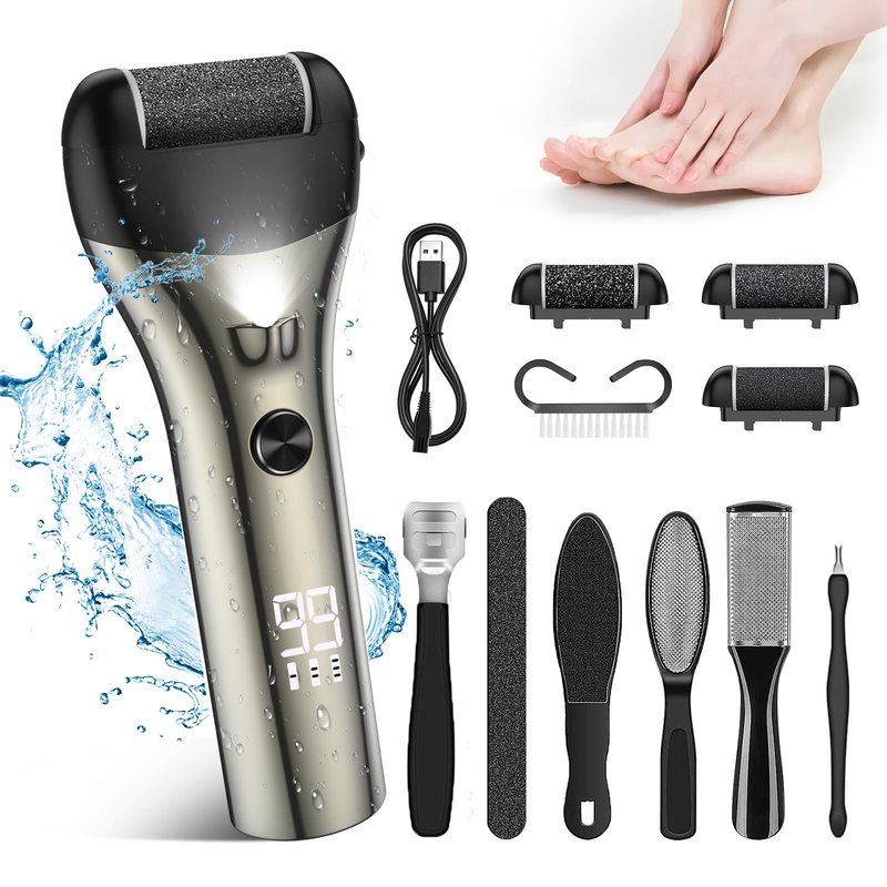 Bubbacare Electric Callus Remover for Feet, 3-Speeds Foot File Callus Remover, Portable 16-in-1 Pedicure Kit with 3 Rollers for Hard Dead Skin