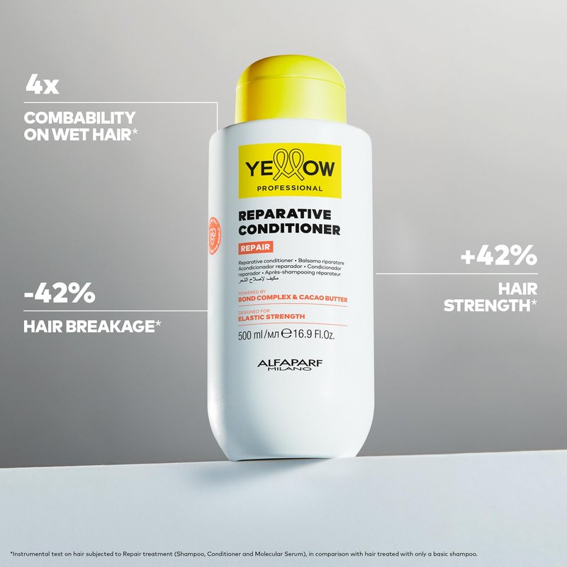 ALFAPARF MILANO Yellow Professional Repair Reparative Conditioner for Damaged Hair - Powered By Bond Complex & Cacao Butter - Designed For Elastic Strength (16.9 fl oz / 500ml)