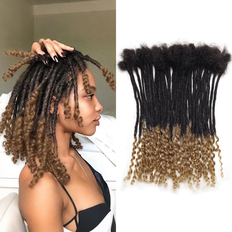 Human Hair Loc Extensions - 8 Inch Curly Ends, 30 Strands, 0.4cm Width | #T27