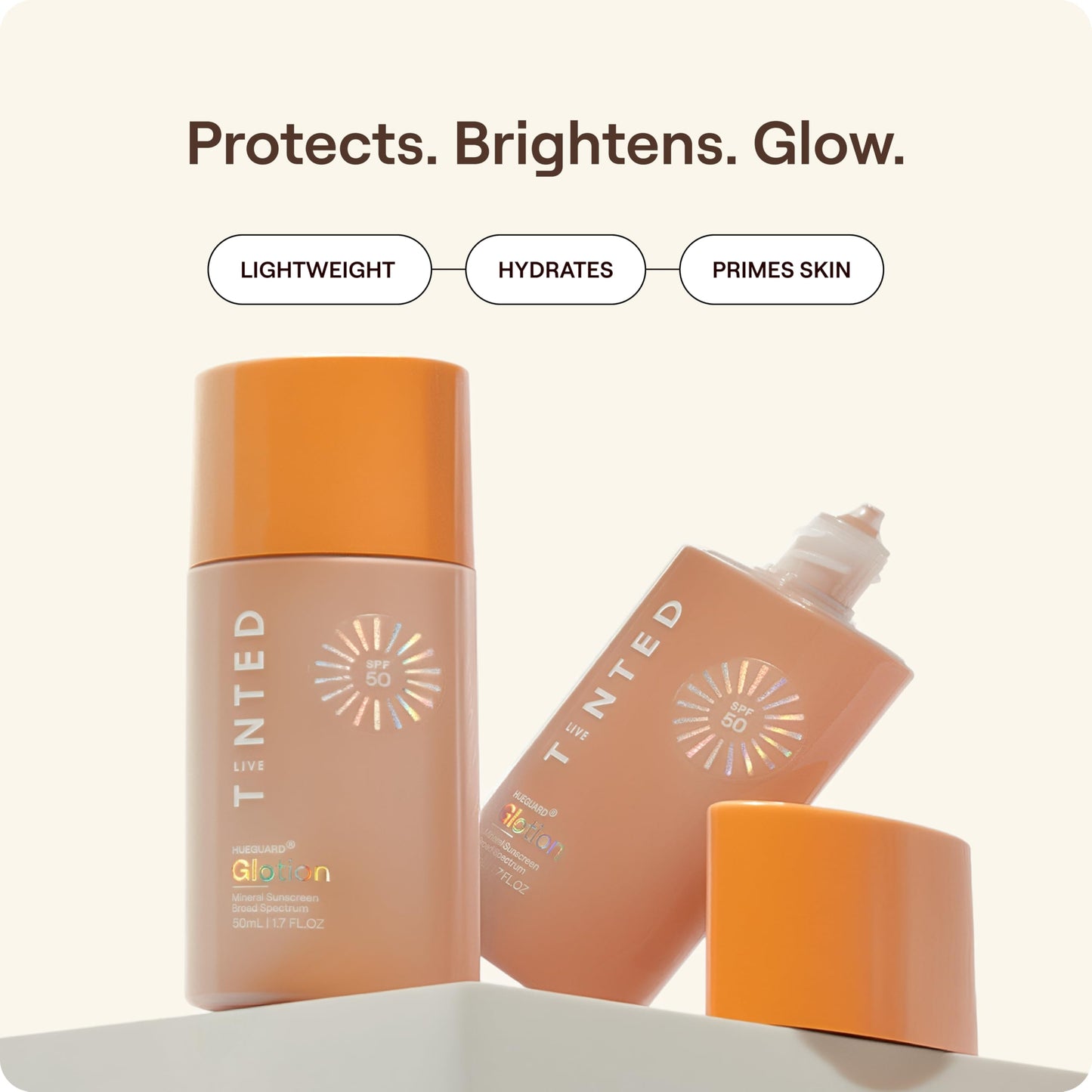 Live Tinted Hueguard Glotion Mineral Tinted Sunscreen For Face SPF 50 – Lightweight Fragrance-Free Sunscreen – Clean & Vegan Primer With SPF - Light Medium .5 FL Oz