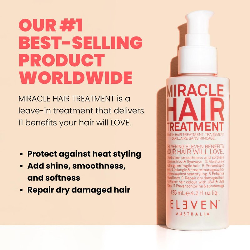 ELEVEN AUSTRALIA Leave-In Conditioner - Miracle Hair Treatment for Dry, Damaged Hair, Heat & UV Protection, Salon-Quality Lightweight Detangler, Frizz Control for All Hair Types - 4.2 fl oz