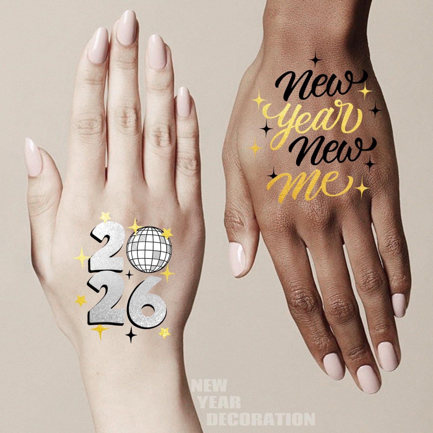 Ovasorve New Years Eve Party Supplies 2026 Temporary Tattoos 40 Gold Silver Foil Styles NYE Party Favors Happy New Years Decorations 2026 NYE Decor