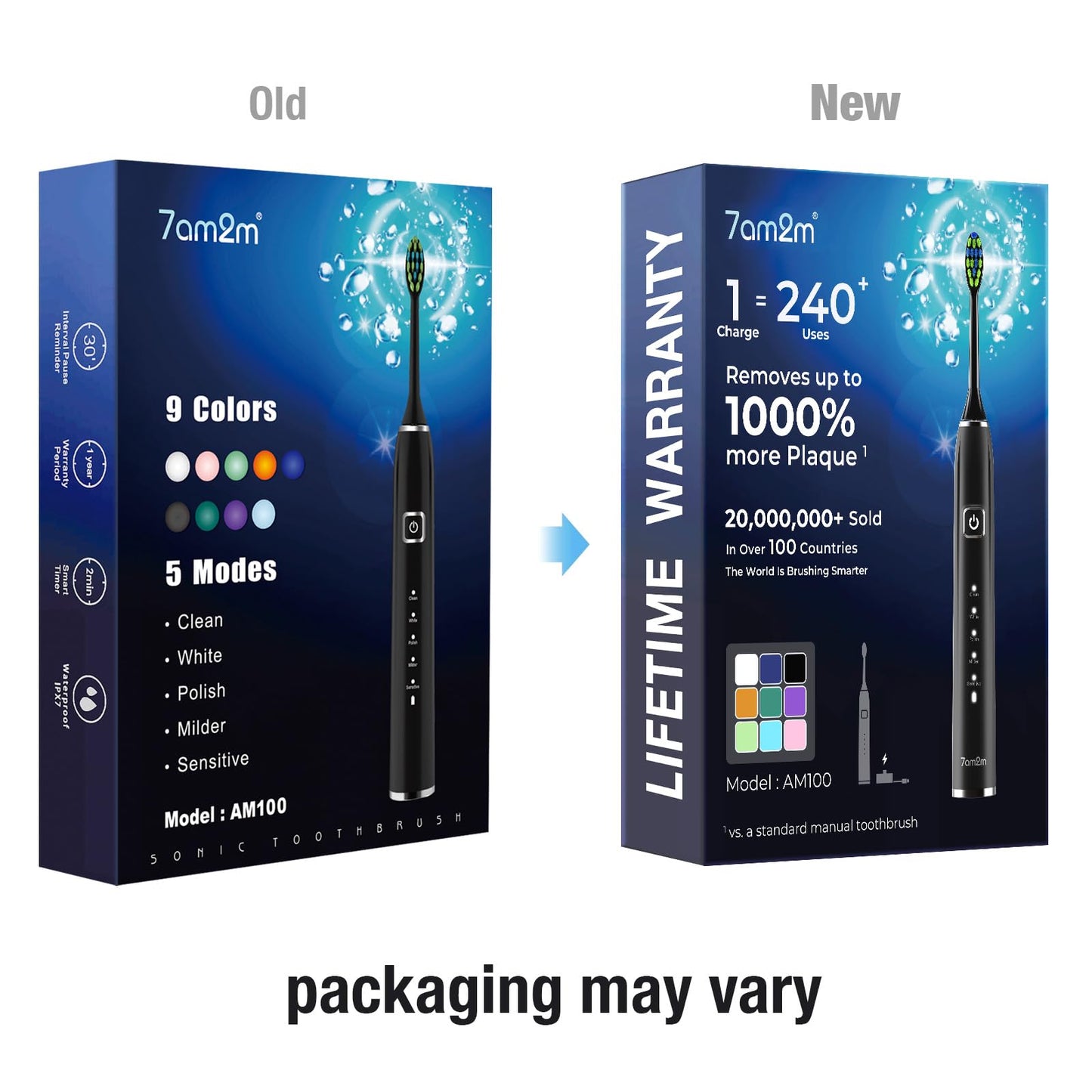 7AM2M Sonic Electric Toothbrush with 6 Brush Heads for Adults&Kids, One Charge for 120 Days, Wireless Fast Charge, 5 Modes, 40000VPM Powered Toothbrush, 2 Minutes Built in Smart Timer -Purple