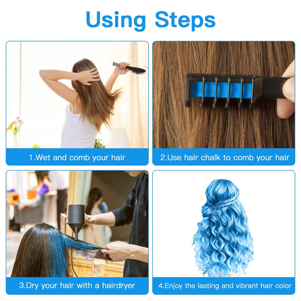 MSDADA Hair Chalk Comb for Girls 3 Pack - Temporary Washable Hair Color Dye Paint Teen Girl Gift Hair Stuff Accessories Kit