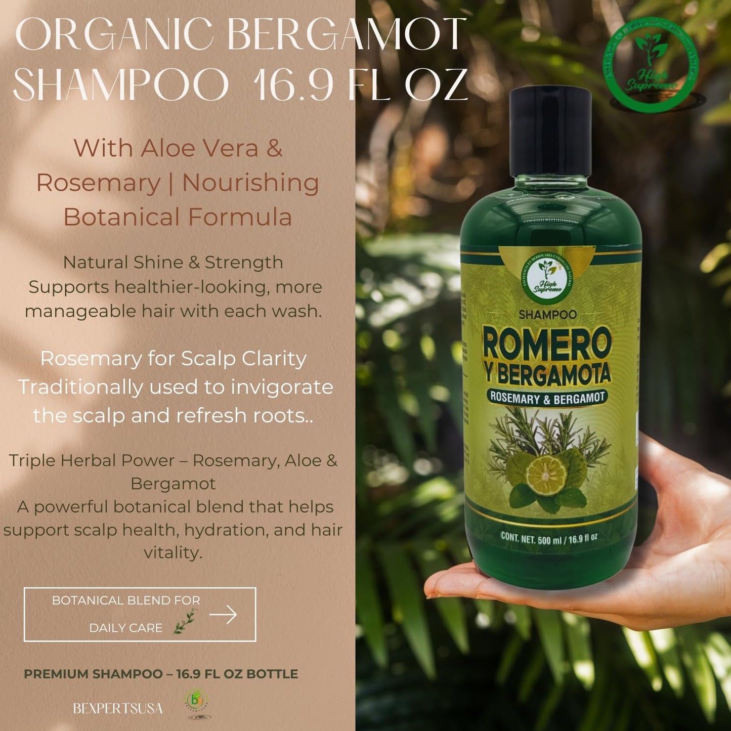 Nourishing Rosemary Aloe Vera Bergamot Shampoo - Sulfate-Free Hair Care | 16.9 fl oz (Pack of 2)