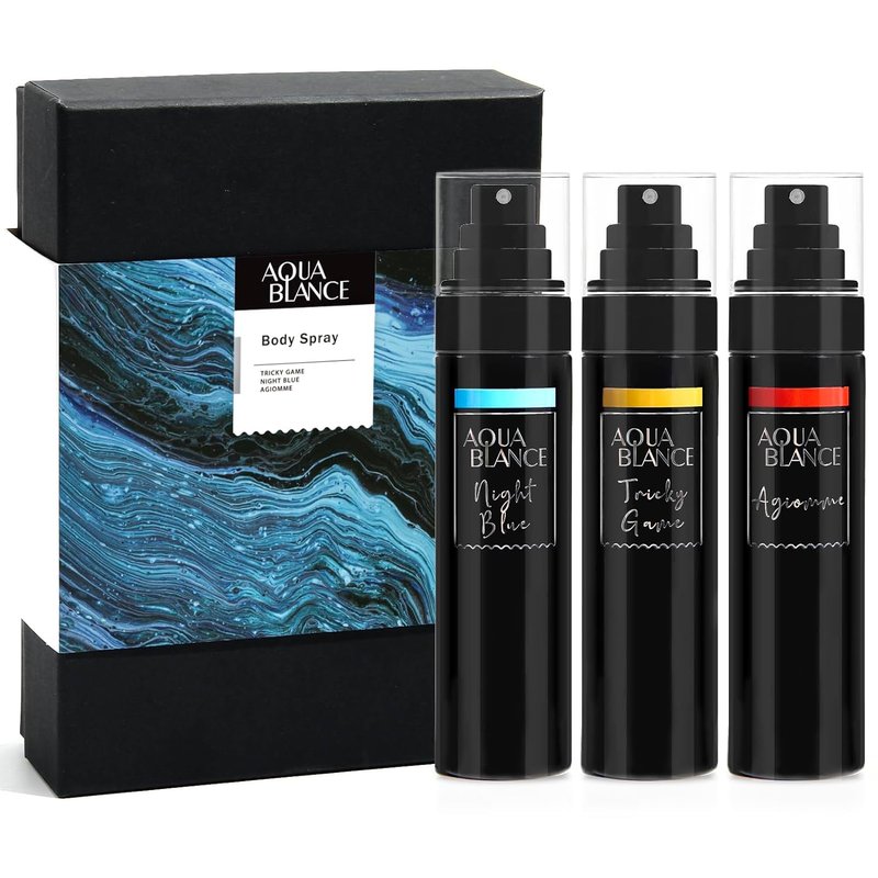 AQUA BLANCE Men's Body Spray - Refreshing Fragrance Mist | Pack of 3, 3.4 Fl Oz Each, Blue