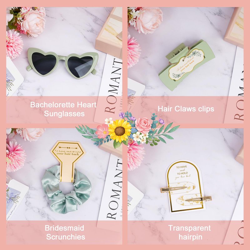 Sage Green Bridesmaid Gifts for Proposal, 8PCS Women Gift Set with Hair Claws, Scrunchies, Makeup Clips & Heart Sunglasses, Wedding Bachelorette Party Favors, Birthday Gifts for Women Teens
