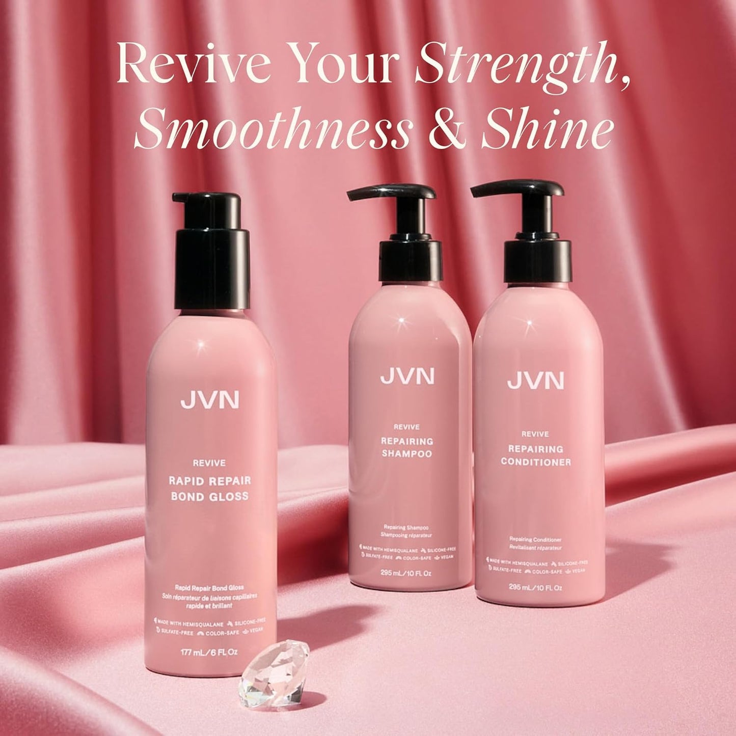 JVN Repair & Shine Essentials Set - Revive Shampoo, Conditioner & Hair Bond Gloss for Damaged Hair | Silicone-Free, 3-Pack
