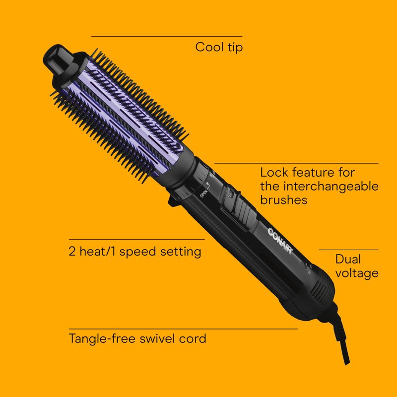 Conair 2-in-1 Hot Air Curling Combo, Includes 1.5-inch Curl Brush and 1-inch Aluminum Bristle Brush