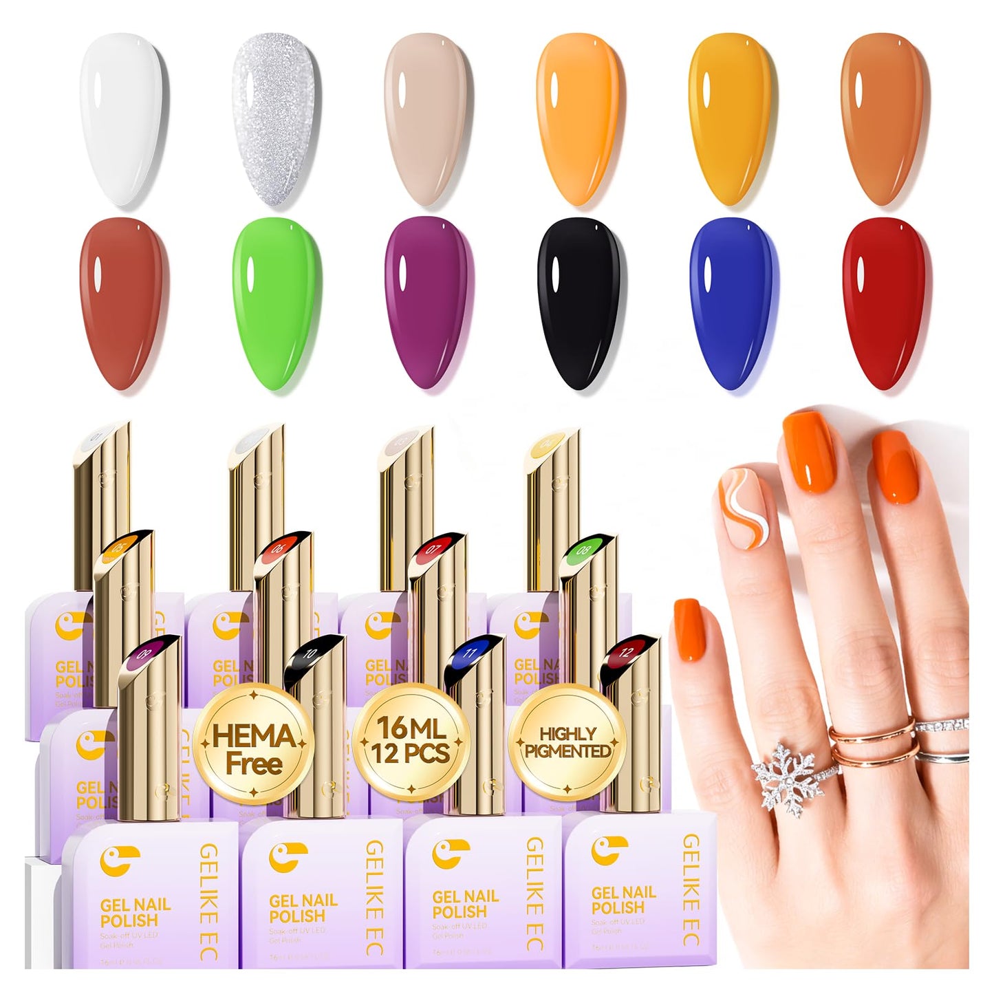 gelike ec Colors Gel Nail Polish: TPO&Hema Free Gel Polish Set With 16ML 12 Fall Colors Big Bottles for Young Women Manicure DIY at Home with Color Chart and Stickers 2026