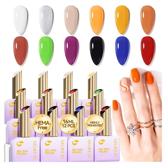 gelike ec Colors Gel Nail Polish: TPO&Hema Free Gel Polish Set With 16ML 12 Fall Colors Big Bottles for Young Women Manicure DIY at Home with Color Chart and Stickers 2026
