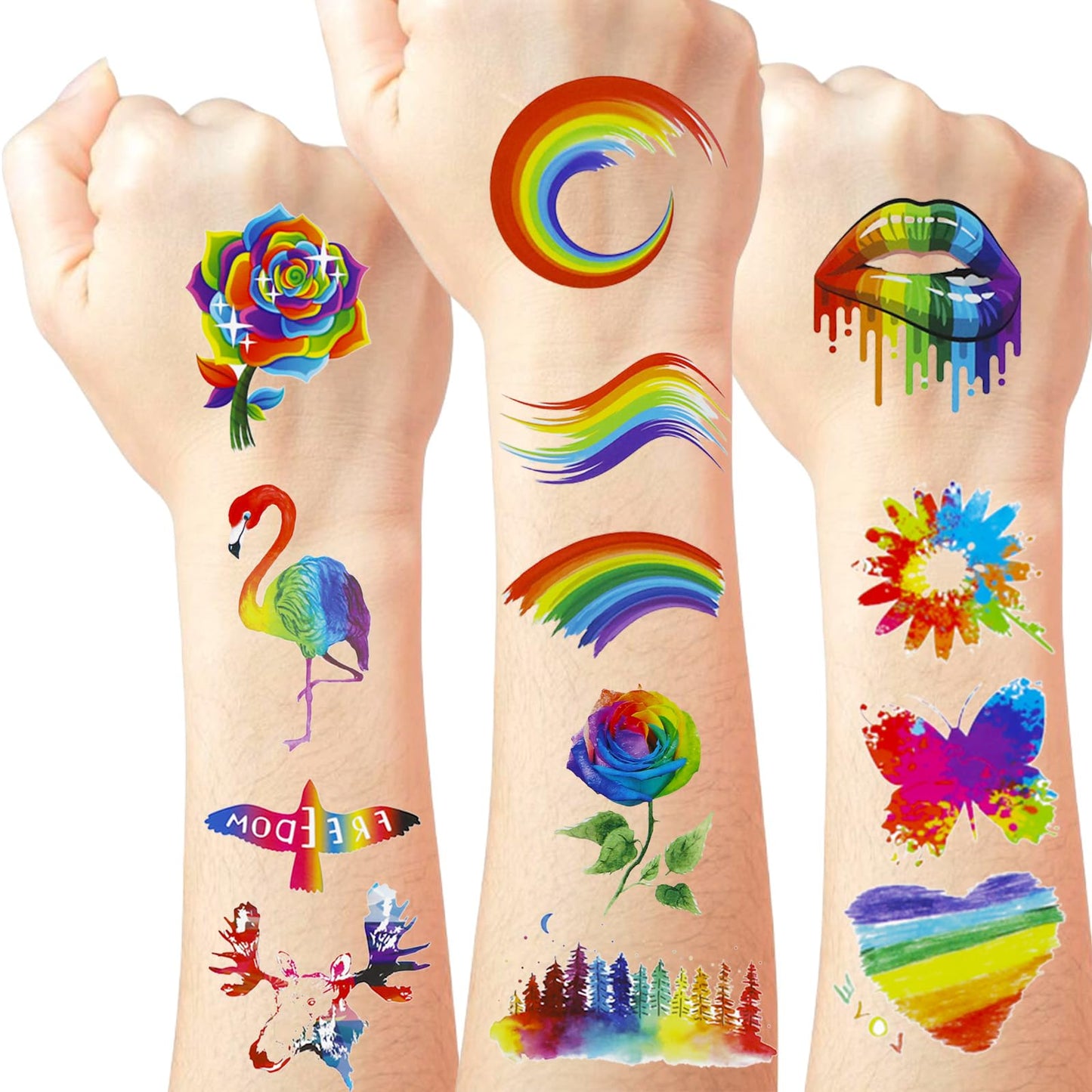 200+ PCS Pride Rainbow Tattoos Stickers LGBT LGBTQ Flag Decorations Accessories Temporary Sticker Pride Month Gay Birthday Party Gifts Boys Girls Men Woman Cute Fake Tattoo Themed Festival