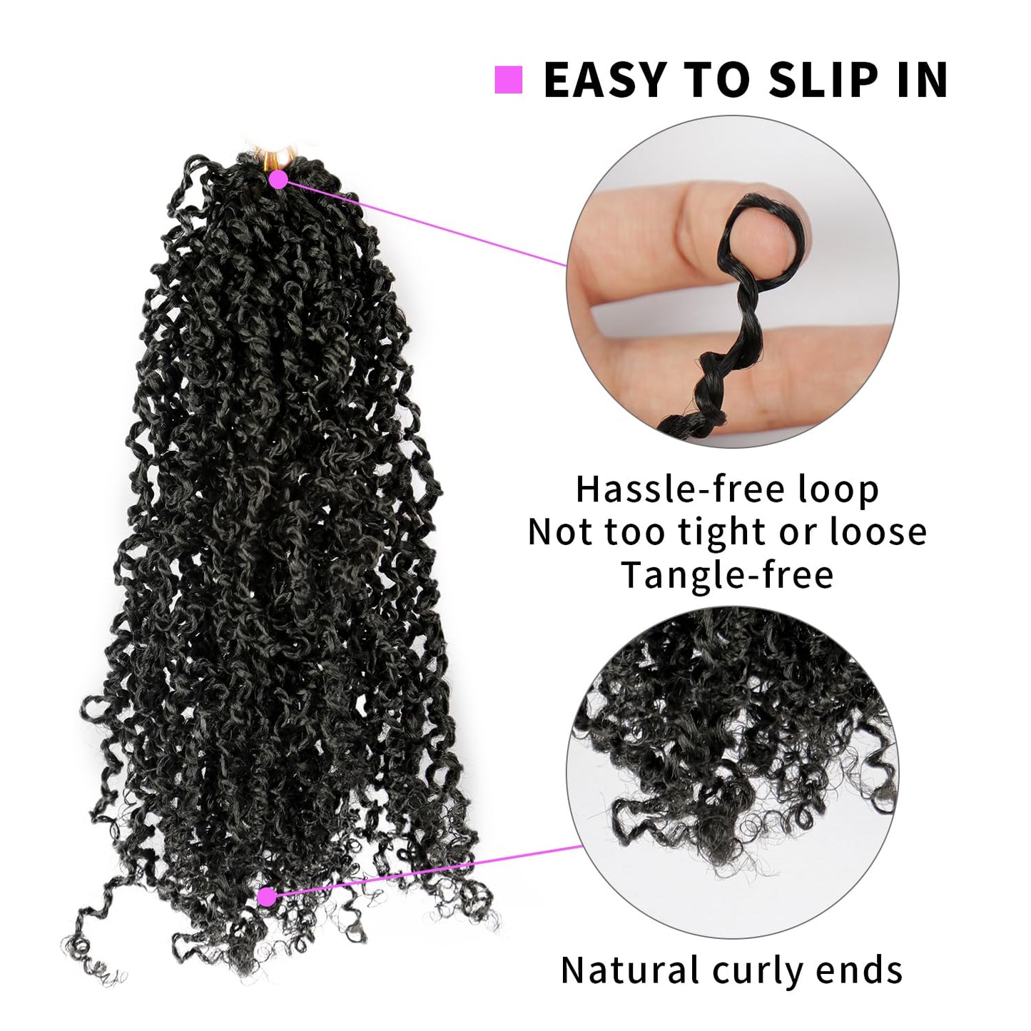 Yanky Twist Crochet Hair for Black Women - 12 Inch 8 Packs (30 Strands/Pack) Pre-Looped Synthetic Braiding Hair, Fluffy Spring Mini Twist Passion Twist Natural Black