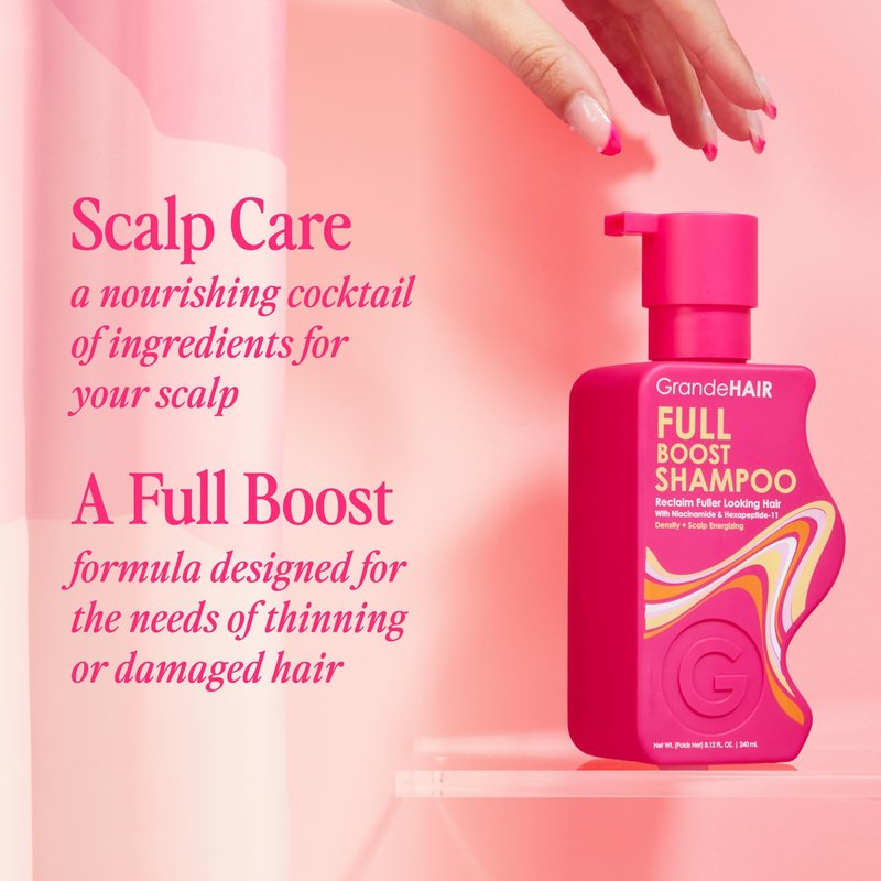 Grande Cosmetics GrandeHAIR Peptide Shampoo - Cleanses, Exfoliates & Reduces Fallout, Sulfate-Free - for Fuller-Looking Hair - Travel Size (2 fl oz)